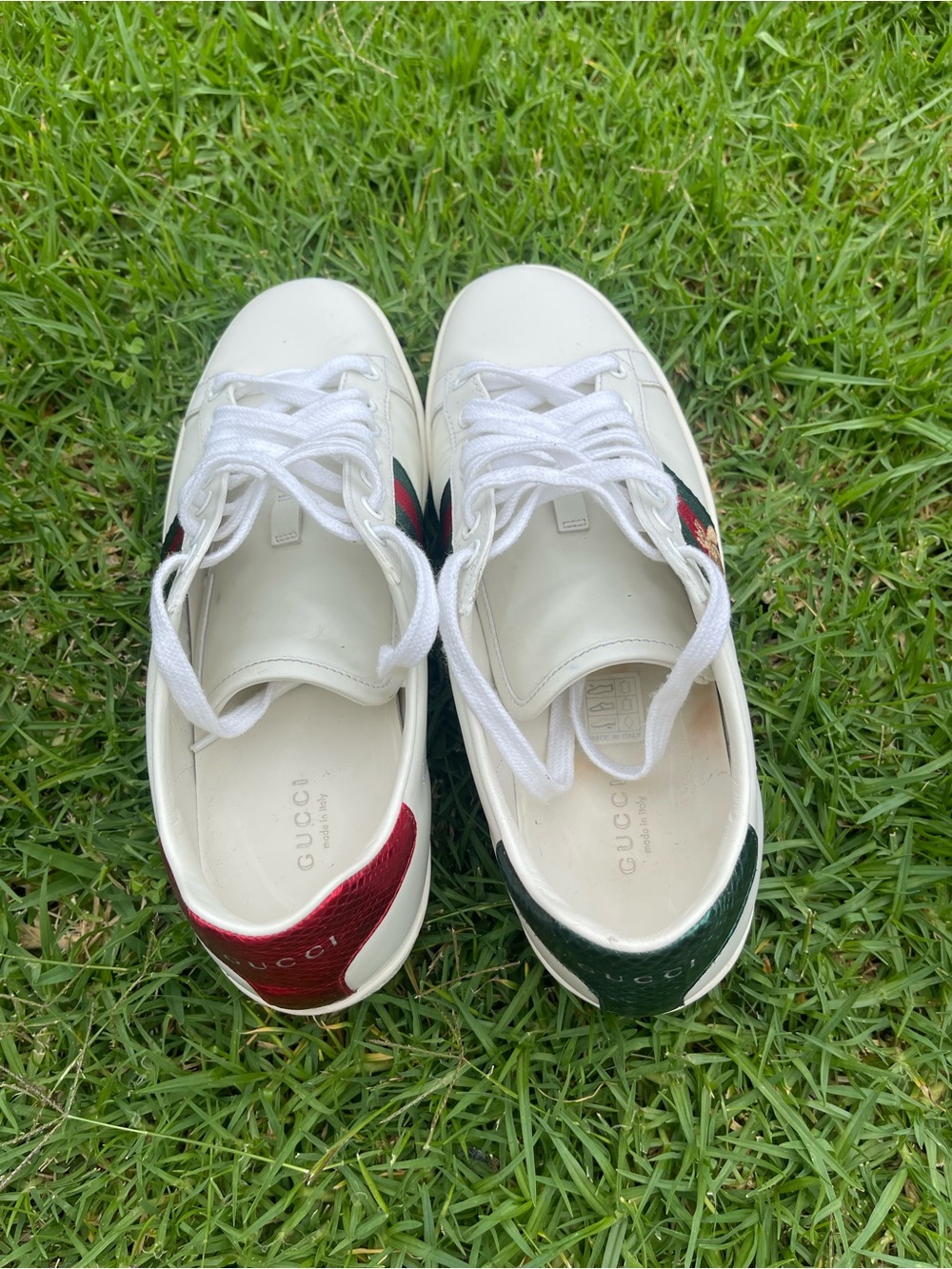 Gucci White Leather Sneakers with Green and Red Web Stripe and Bee /no box - Picture 4 of 6